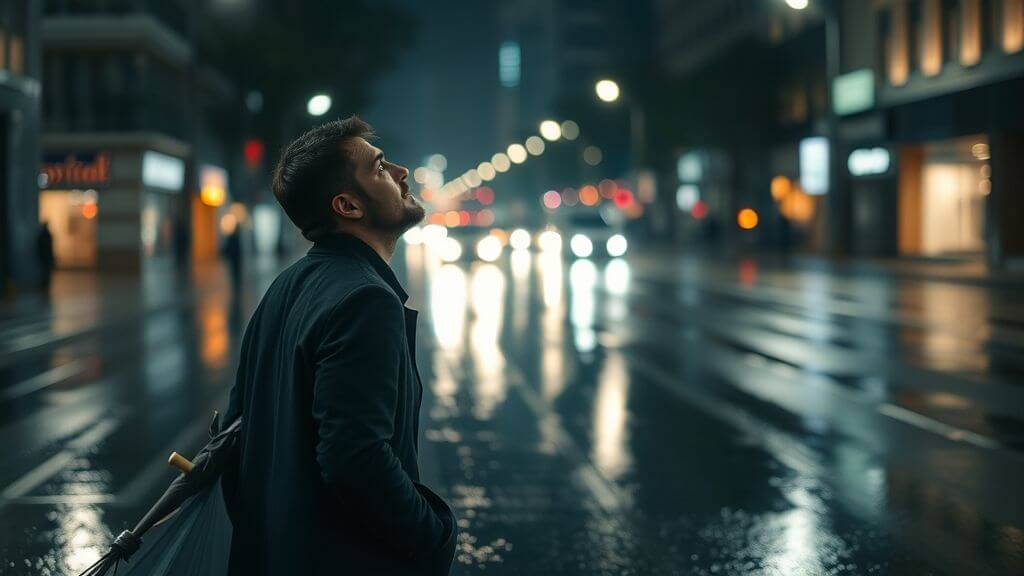 "Man walking alone on rainy street at night, reflecting on heartbreak and healing after a painful goodbye."