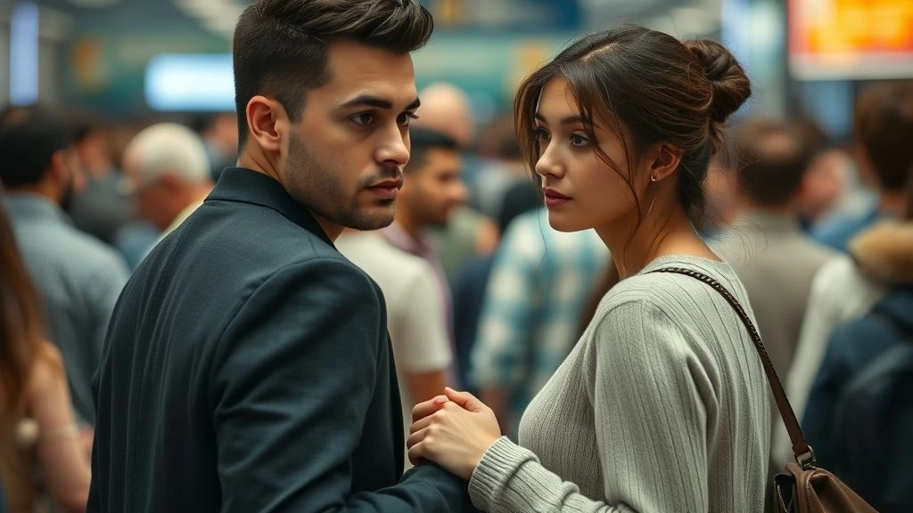 Couple emotionally close but physically distant — symbol of loving someone who fears commitment