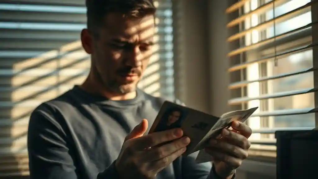 A man sits in dim light, thumb scrolling through old photos — her laughing, their last trip, a kiss he didn’t know was goodbye. His face is still, but his chest rises too slow. This is what regret looks like — not tears, not calls, but silence, and a heart aching for someone he let go before he was ready to live without her.