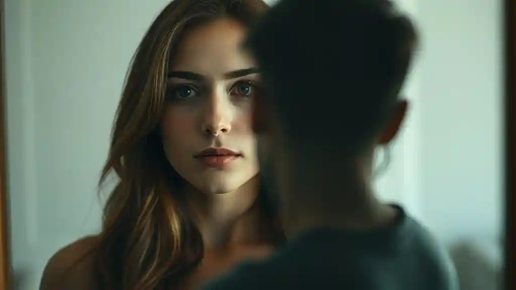 A couple talks on a dimly lit street, but the camera focuses on the woman’s face — her eyes distant, lips paused mid-sentence, mind clearly elsewhere. This is what emotional unavailability looks like — not anger, not coldness, but presence with absence. She’s not with him. She’s still with the dream that woke her up crying last night.