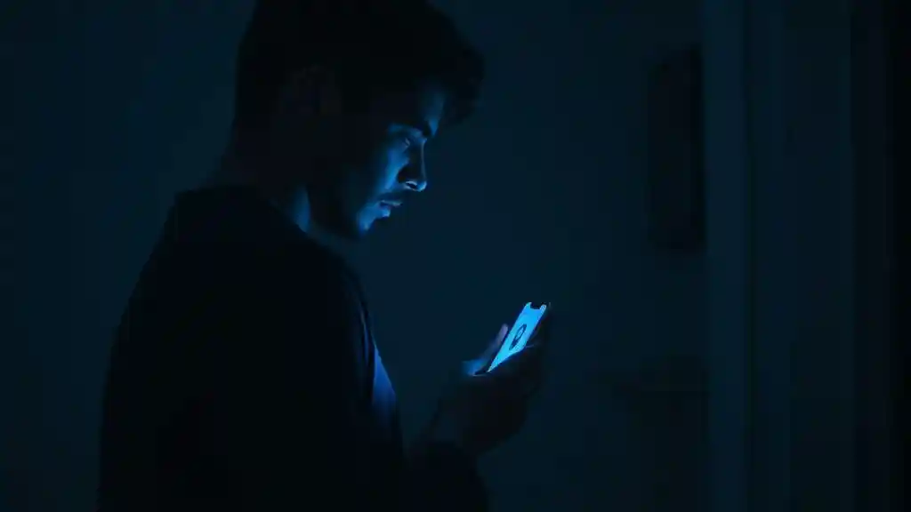 A man sits alone in a dark room, phone in hand, screen glowing against his tired face. He’s not texting. Not calling. Just staring at her name, a message half-typed, unsent. This is what regret looks like — not loud, not dramatic, but silent, late, and full of the words he didn’t have the courage to say when it mattered.