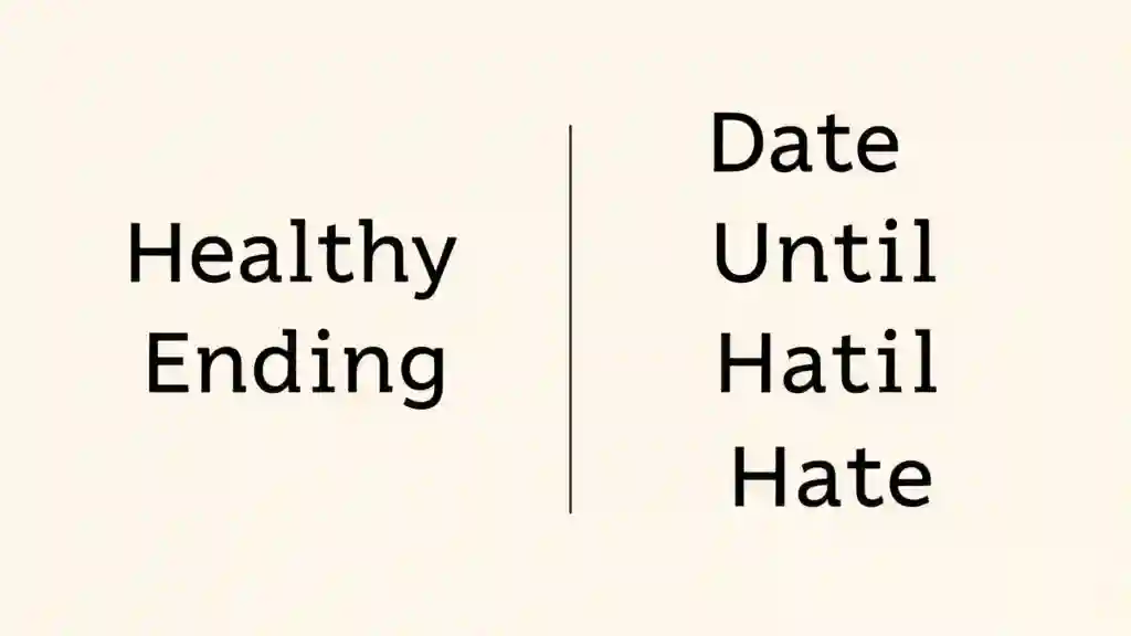 Comparison chart between a healthy breakup and the ‘Date Them Until You Hate Them’ method.