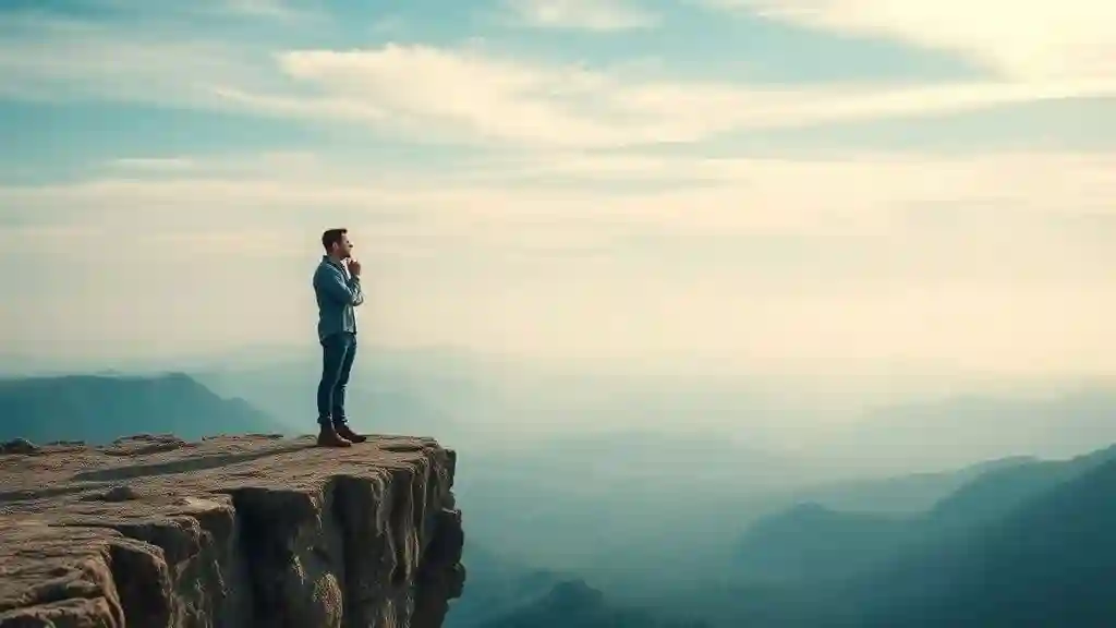 Man at emotional crossroads, torn between love and fear.
