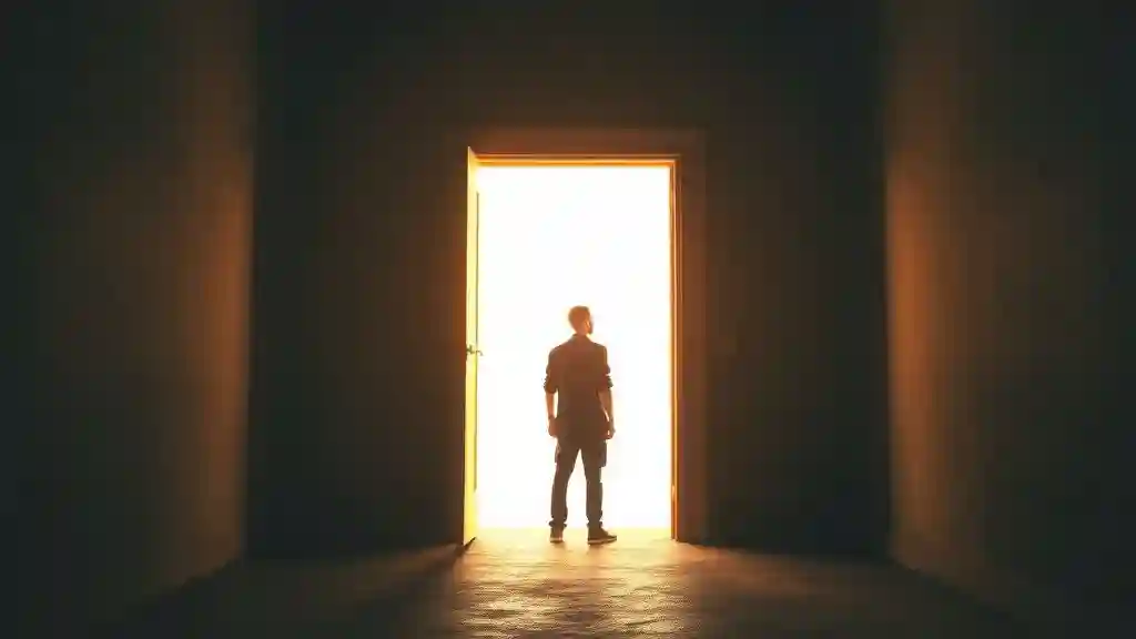 Person standing in the doorway of love, not fully stepping in.