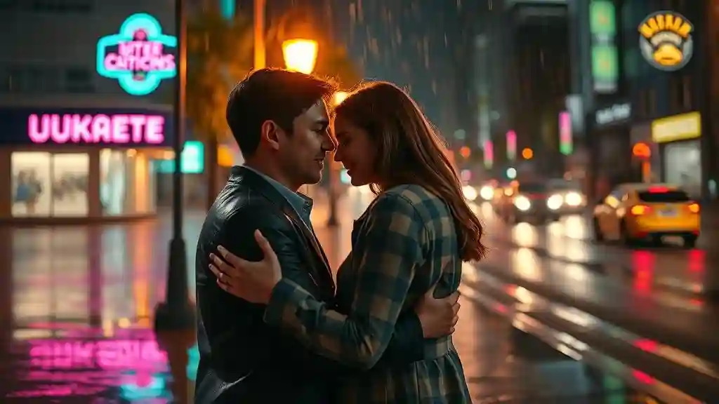 Couple sharing a first kiss, marking a key milestone in the average relationship timeline.