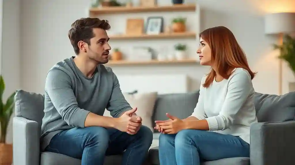 Couple discussing boundaries when boyfriend talks to his ex too much