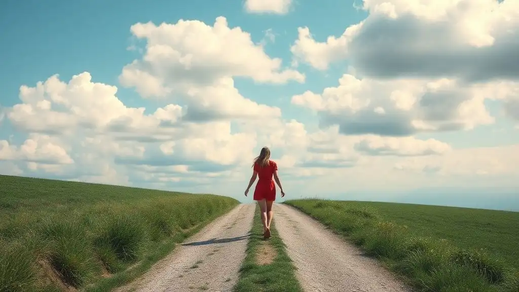 Woman finding her path after loving two men, symbolizing strength and choice