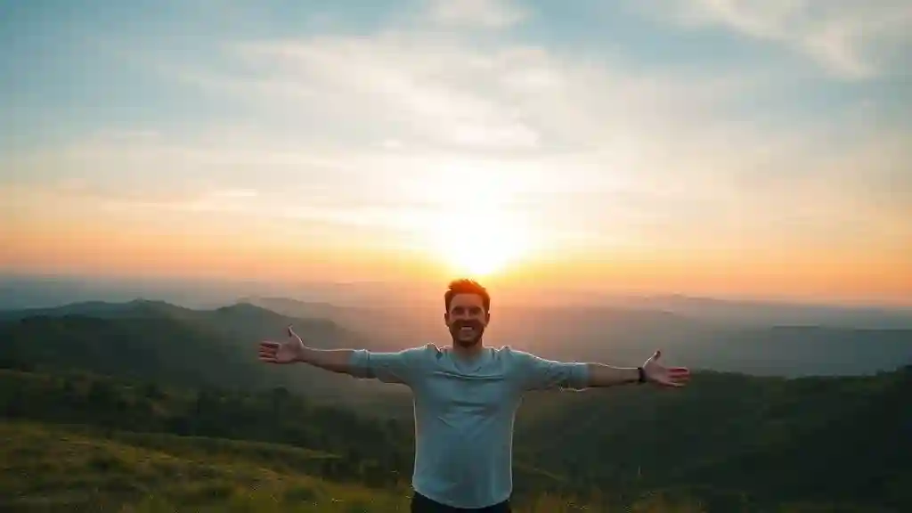 Person embracing a sunrise on a cliff, symbolizing healing and moving forward after a breakup
