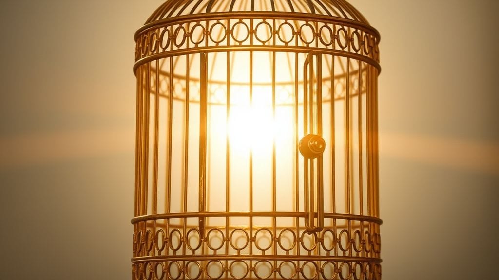 Open golden cage symbolizing breaking free from a trapped marriage decision.