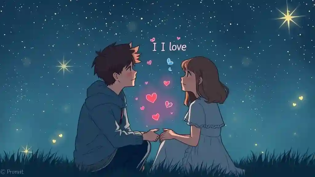 Nervous first confession of love under starlight