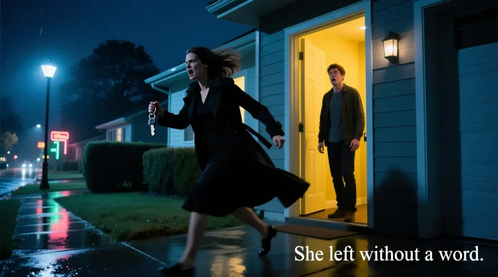 Girlfriend leaving after an argument as a cover for cheating — emotional chaos scene.