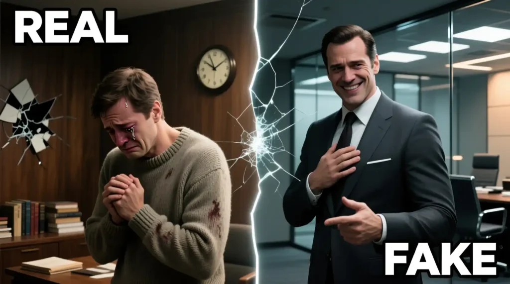 Split image showing genuine vs manipulative apology in relationships.