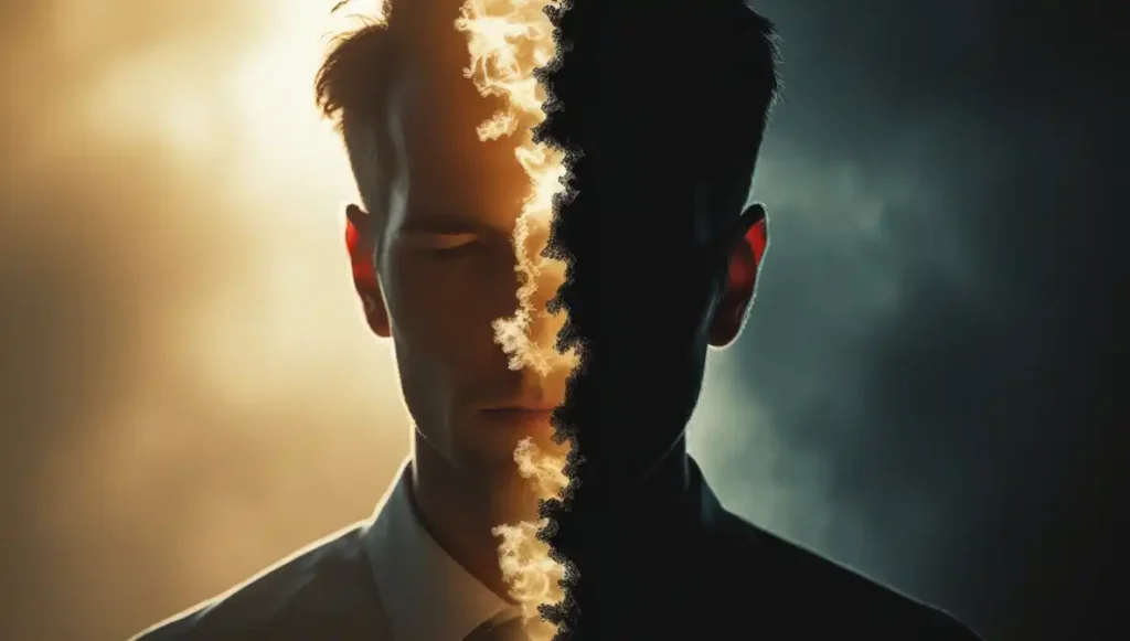 Visual metaphor for gut feeling vs insecurity when suspecting a cheating girlfriend.