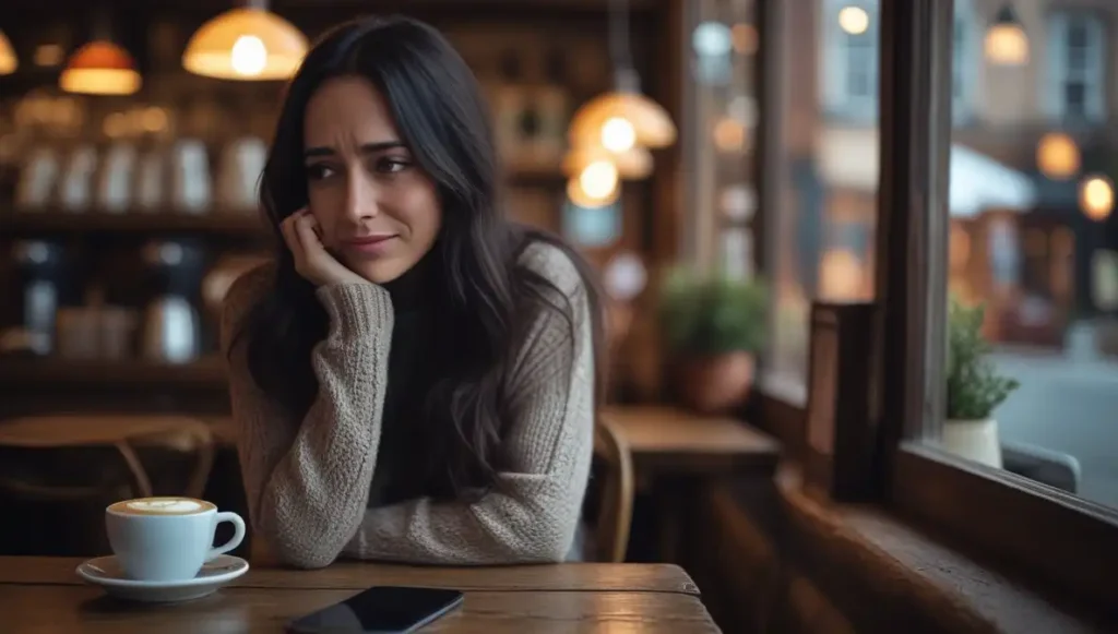 woman walking away from dating apps symbolizing disconnection