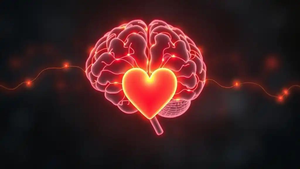 Digital illustration of a glowing brain connected to a heart, showing how sensitivity links emotion and cognition.