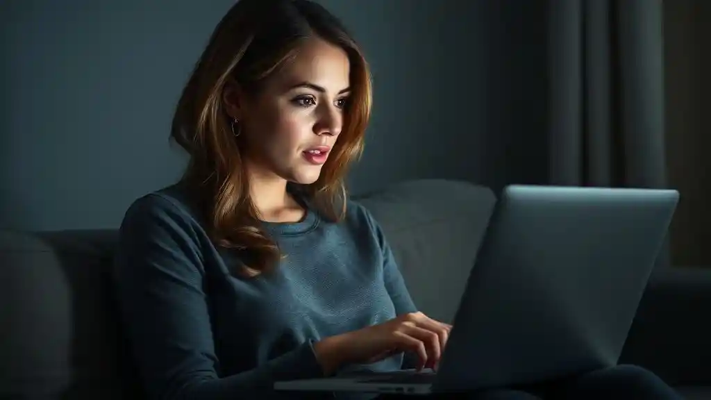 Woman scrolling through her ex-boyfriend’s achievements online feeling emotional