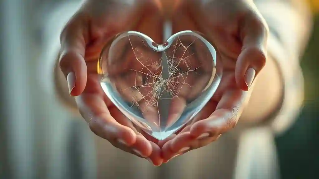 “Cracked glass heart representing the first signs of conflict in a relationship.”