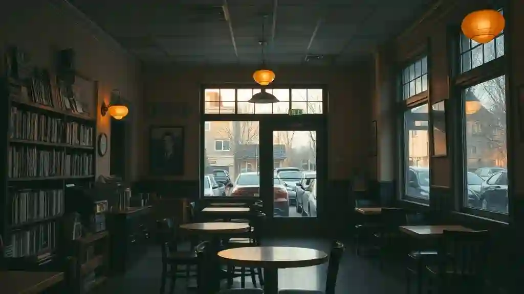 “Empty café representing the decline of third places where people once connected naturally.”