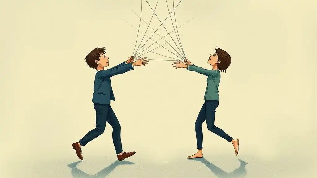 Symbolic art showing emotional push and pull between exes who can’t commit.