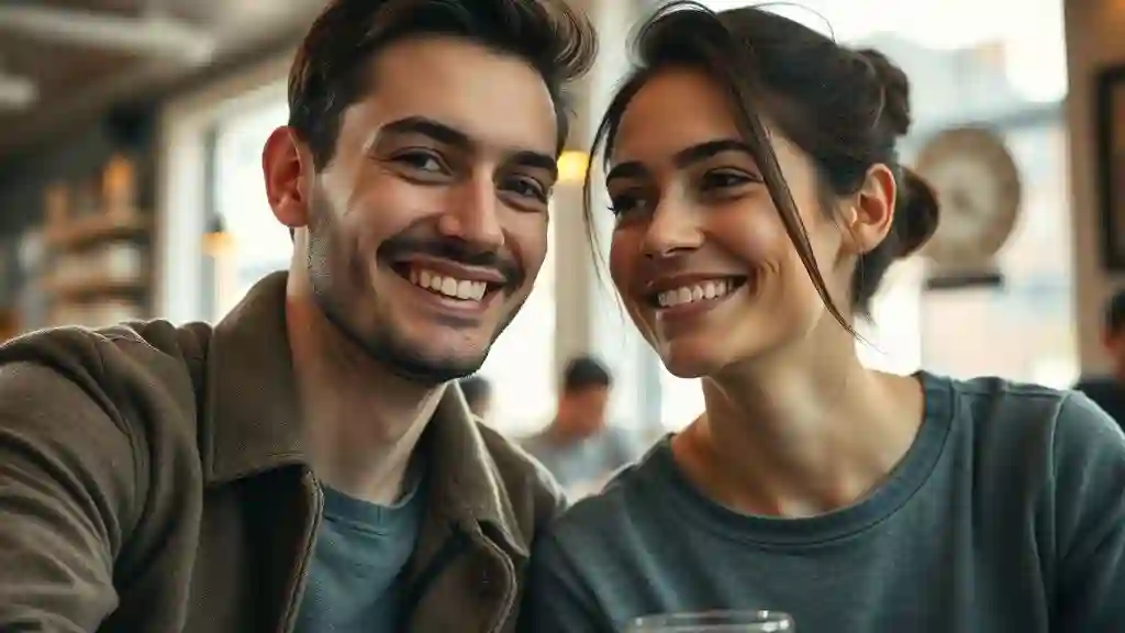 Couple enjoying time together indoors.
