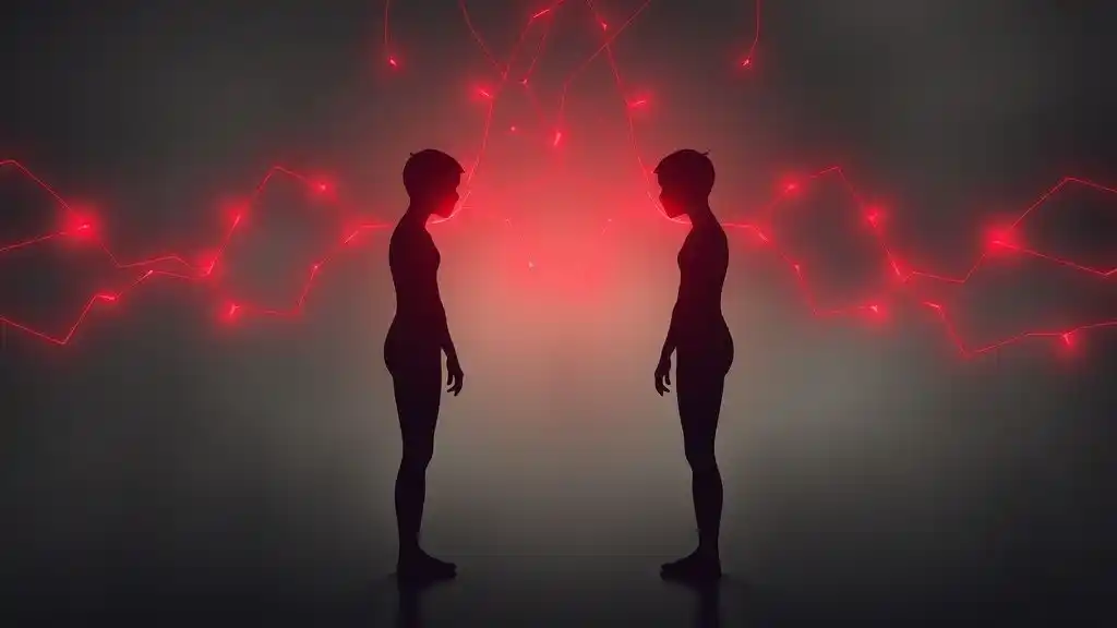 “Visual metaphor for trauma bonds showing two people emotionally tied by painful connection.”