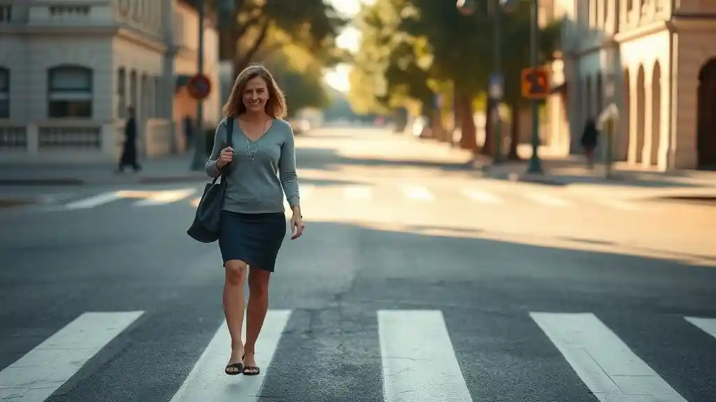“Woman walking away peacefully after ending a relationship built on lies.”
