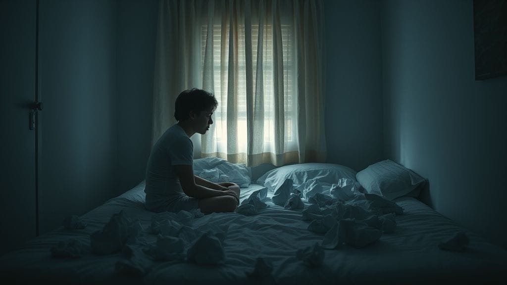 Sad person on bed coping with the emotional effects of ghosting