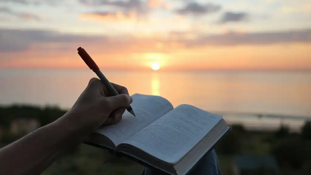 Person journaling during sunrise to heal from emotional manipulation