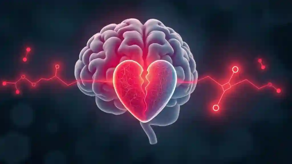 “Visual metaphor showing how the brain reacts to heartbreak like addiction withdrawal, highlighting dopamine and serotonin loss.”
