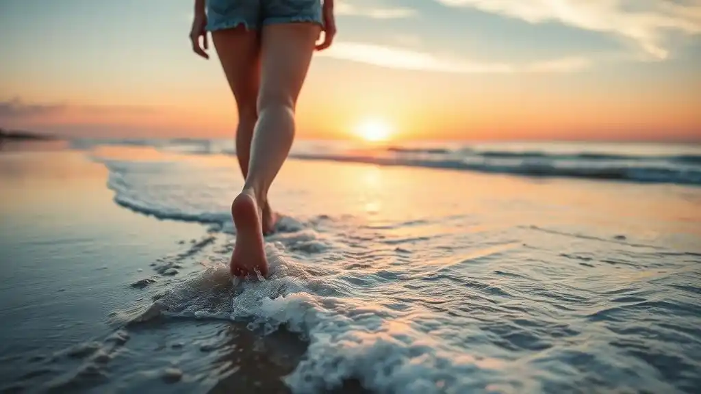 A woman walking along the beach at sunset, symbolizing healing after saying goodbye.