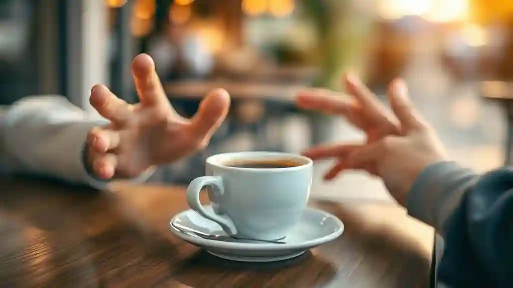 “Hands reaching across a coffee table — the quiet architecture of attraction in motion.”