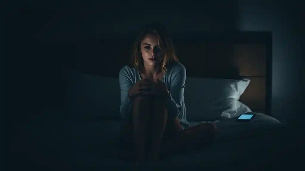 Lonely woman sitting in the dark feeling emotionally isolated in a relationship.