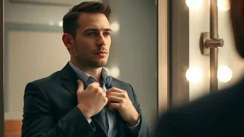 Man calming his nerves before a first date, preparing confidently