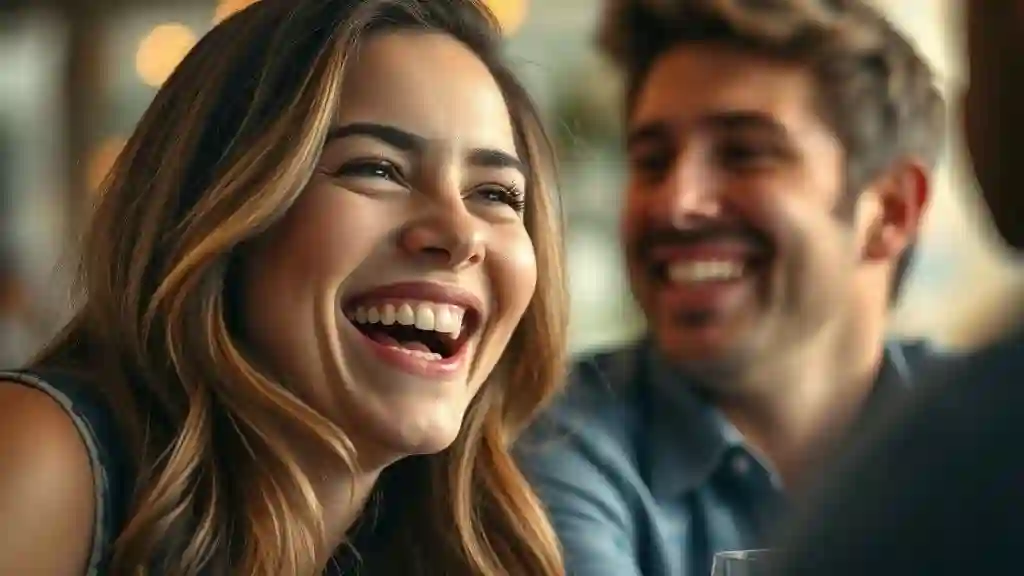 Couple sharing playful chemistry through smiles and body language.