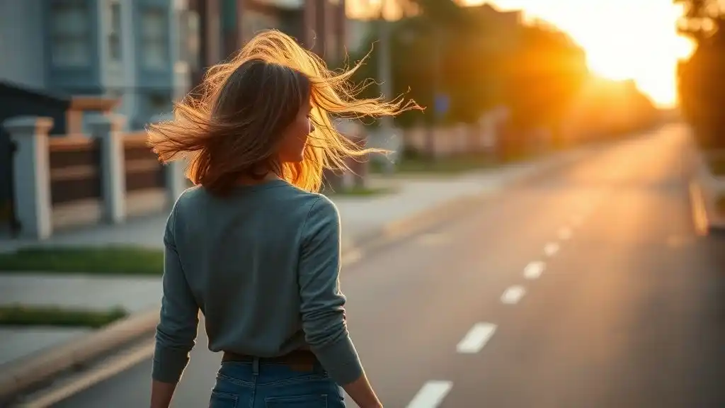A woman walking away at sunrise, reclaiming her power and peace after emotional pain.