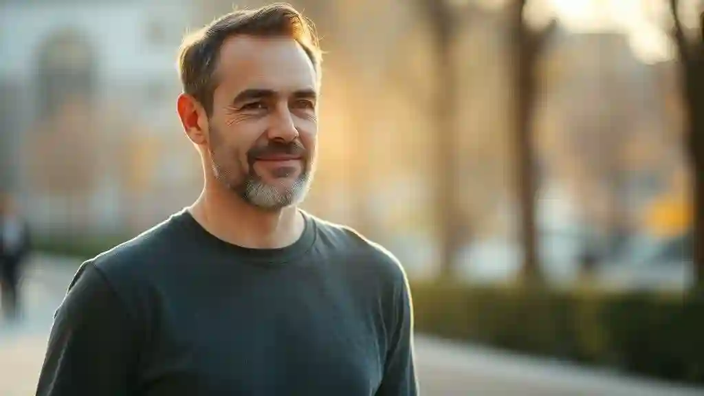 “Confident man walking calmly outdoors symbolizing self-assurance and authenticity.”