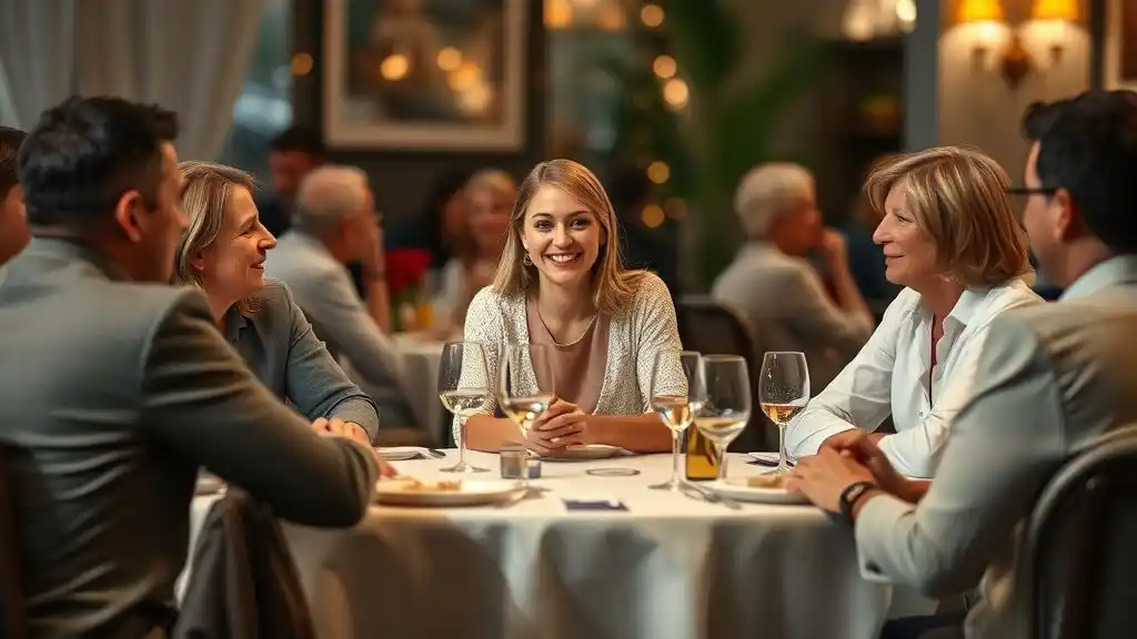 Feeling peaceful while single among couples at dinner.