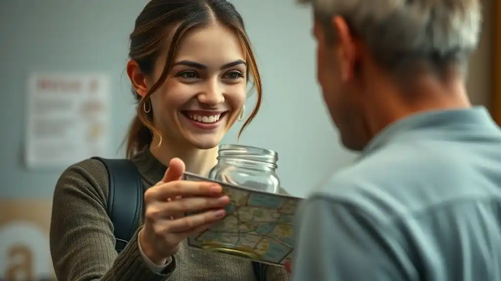 “Woman showing playful helplessness to gauge man’s reaction”