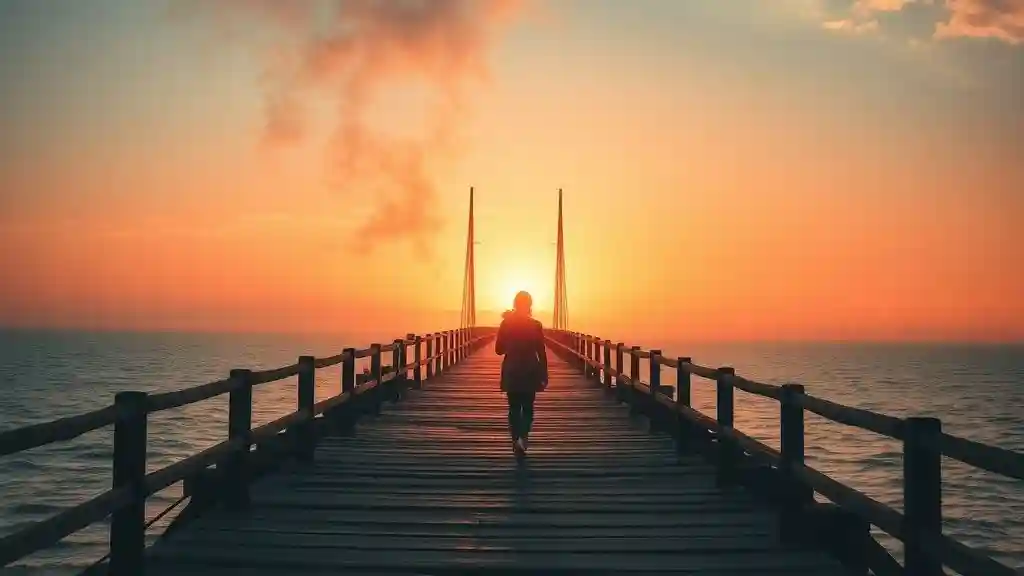 “Healing after toxic love symbolized by walking away into sunrise, choosing peace over pain.”