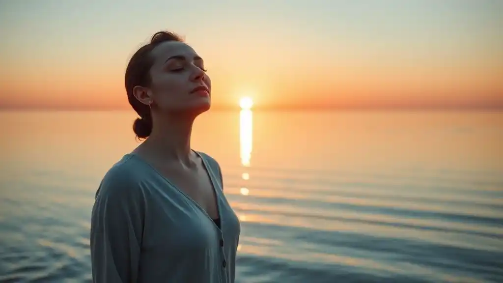 “Peaceful woman by sunrise symbolizing healing, boundaries, and choosing self-love in 2025.”