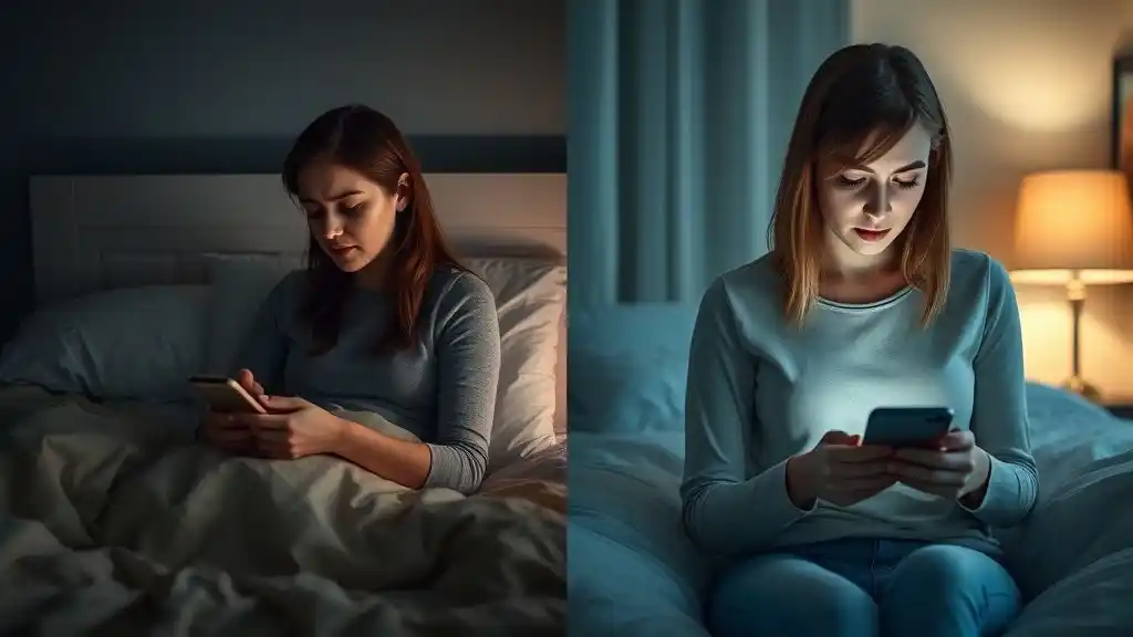 Anxious vs calm woman texting — representing difference between fear-based and strategic communication.
