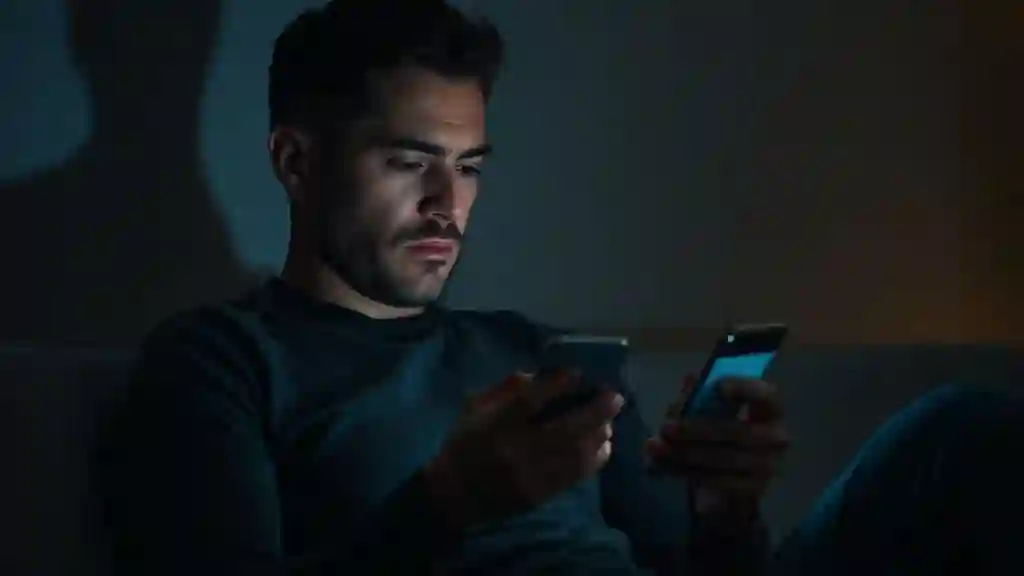 Man realizing signs of cheating girlfriend through phone messages in 2025.