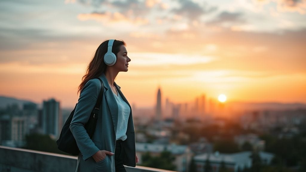 Woman walking confidently at sunrise symbolizing healing and emotional independence