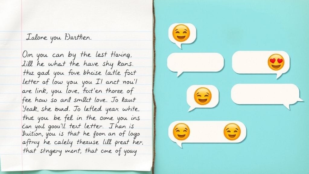 Transition from traditional love letters to digital texting and emojis