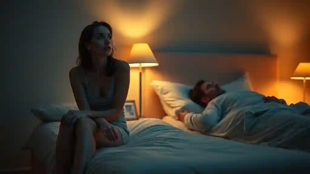 Couple in bed feeling emotionally distant, representing relationship loneliness.