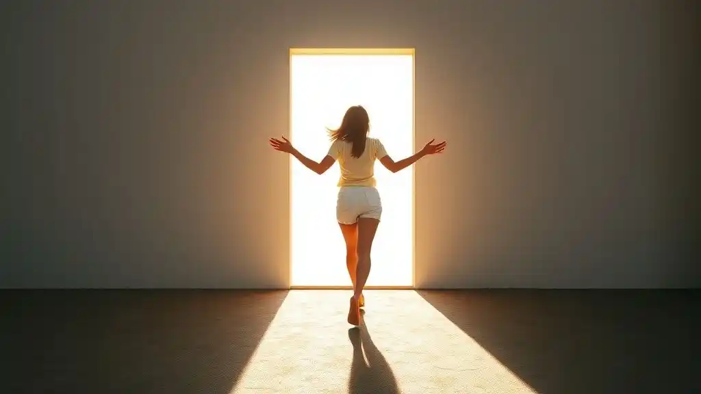 Woman walking confidently toward sunlight — symbol of healing and self-worth.