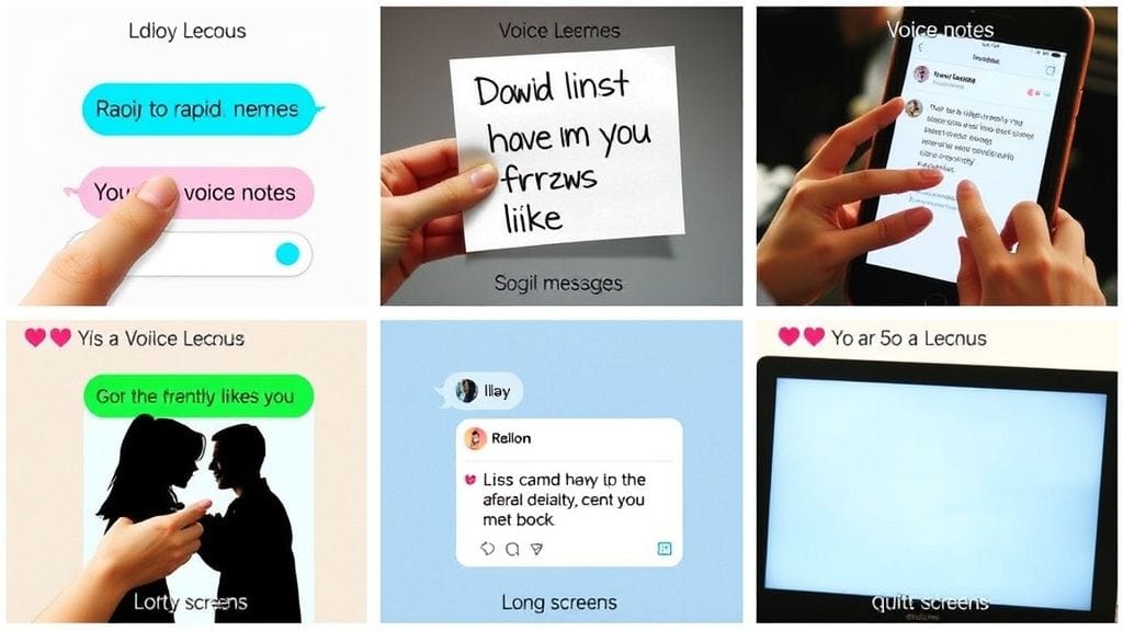 Illustration of six digital love languages through phones and social media