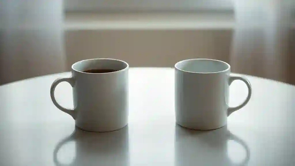 Two coffee mugs symbolizing emotional imbalance and loneliness in relationships.