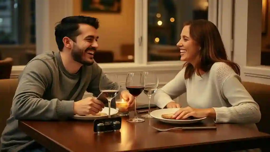 “Couple holding hands beside a turned-off phone, representing balance between love and technology.”