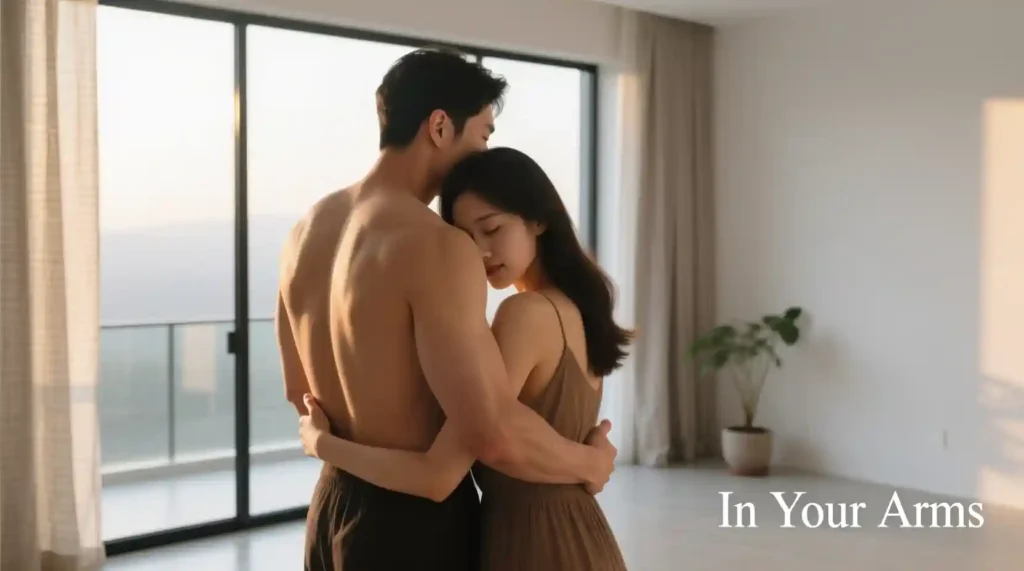 Couple sharing a quiet, safe embrace representing emotional trust and security.